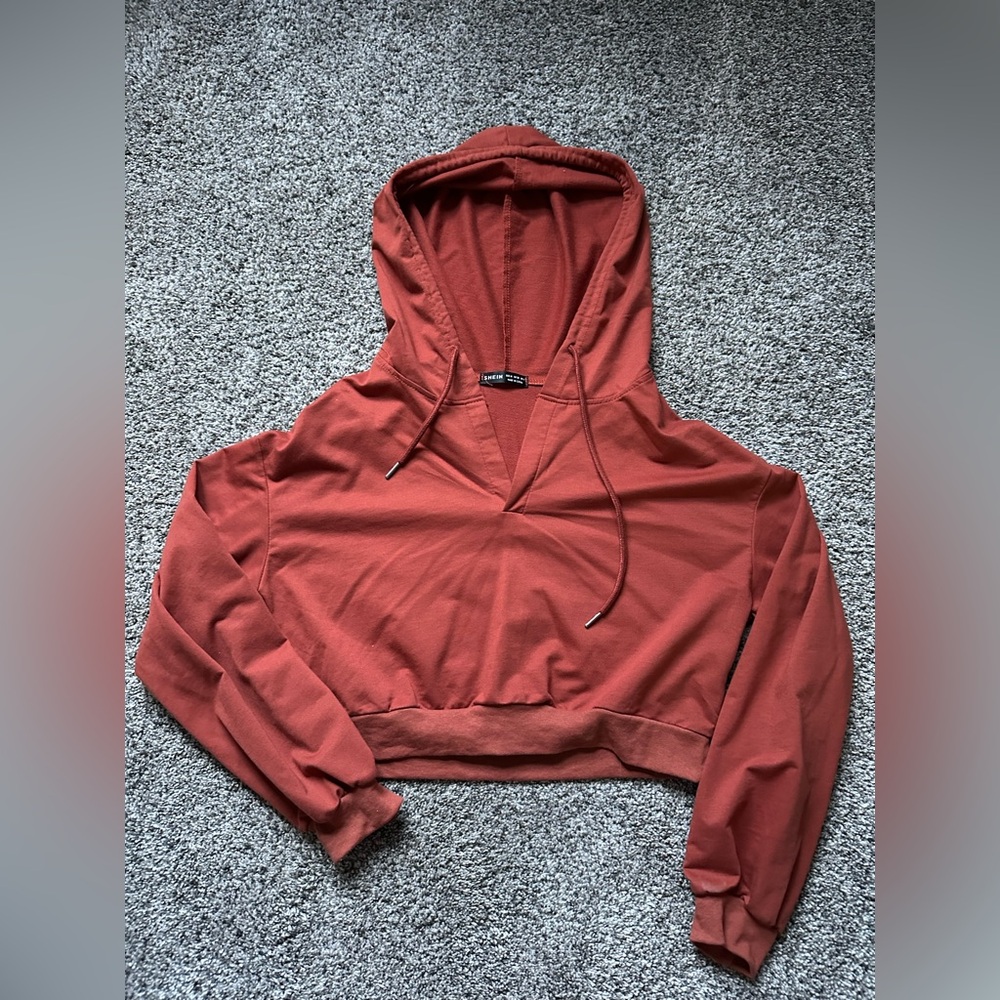 SHEIN Red Relaxed Crop Hoodie